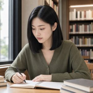 W04女生中短鮑伯髮型 日常場景 14 圖書館