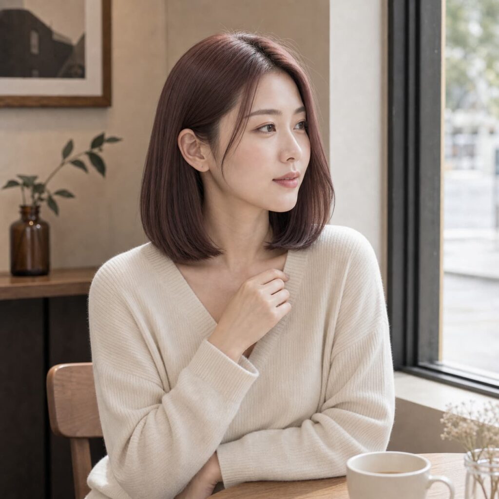 W04女生中短鮑伯髮型 染髮變化 08 玫瑰棕