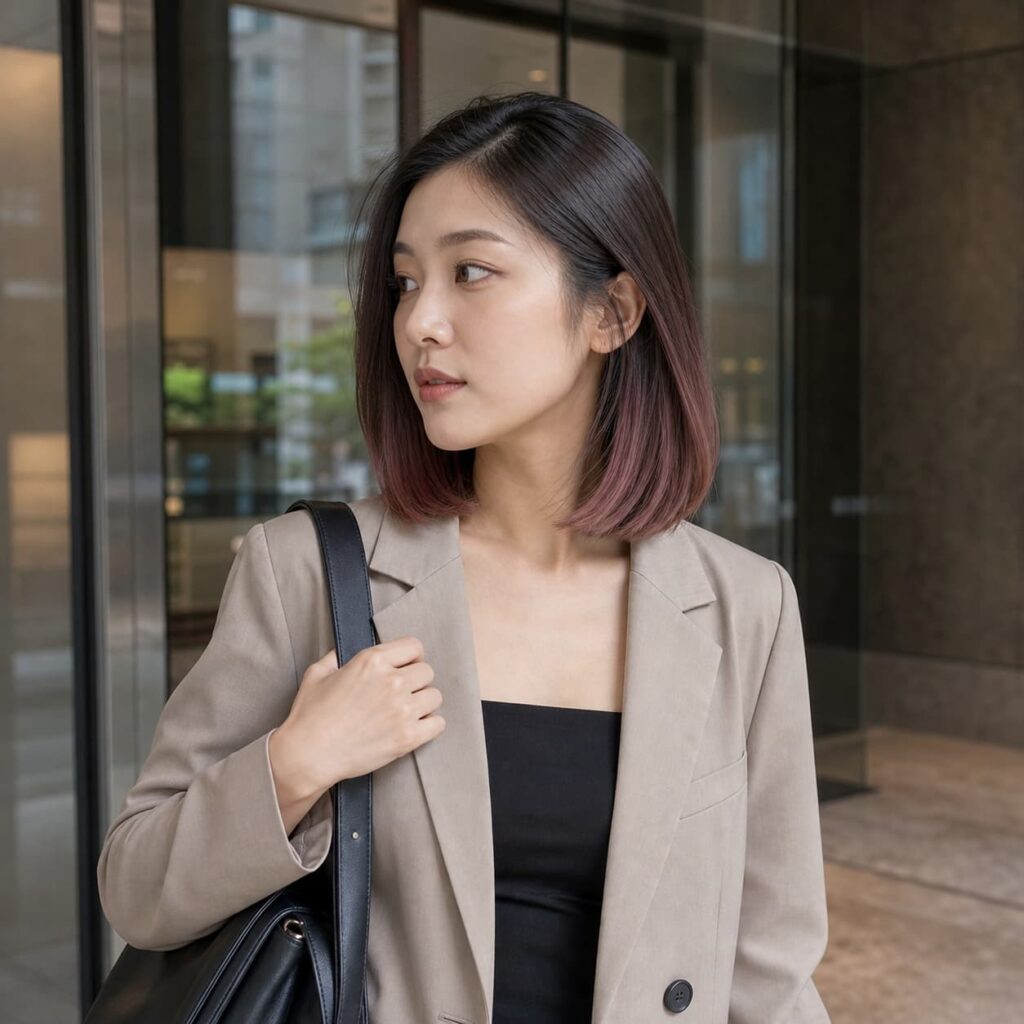 W04女生中短鮑伯髮型 染髮變化 21 霧感粉棕髮尾染