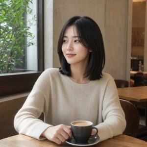 W06女生中短低層次髮型 日常場景 03 咖啡廳