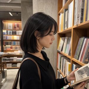 W06女生中短低層次髮型 日常場景 07 書店