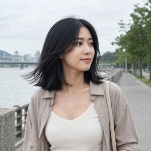 W06女生中短低層次髮型 日常場景 10 河岸步道