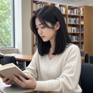 W06女生中短低層次髮型 日常場景 12 圖書館