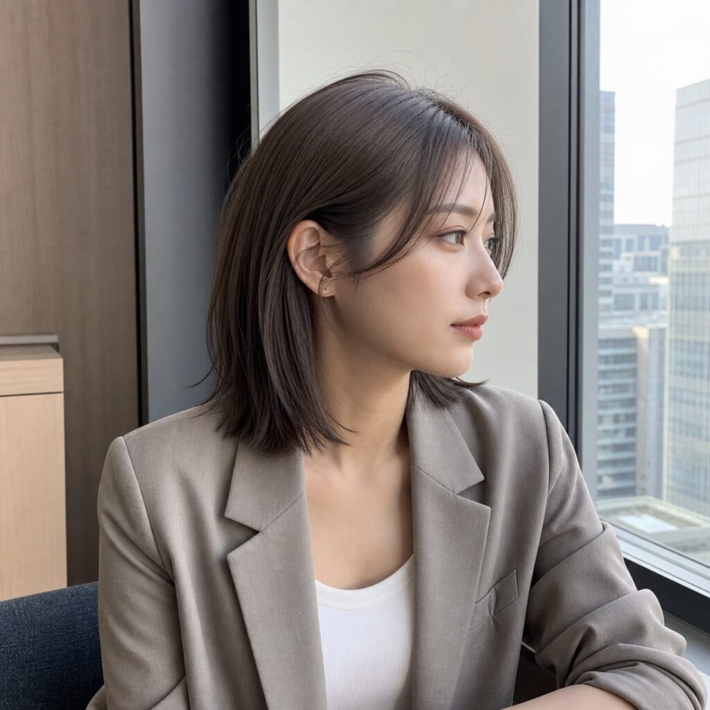 W06女生中短低層次髮型 染髮變化 02 亞麻灰棕