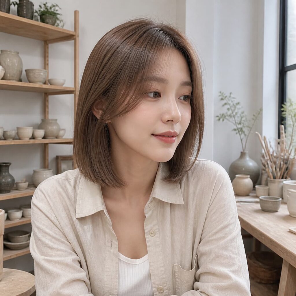 W06女生中短低層次髮型 染髮變化 04 奶茶棕