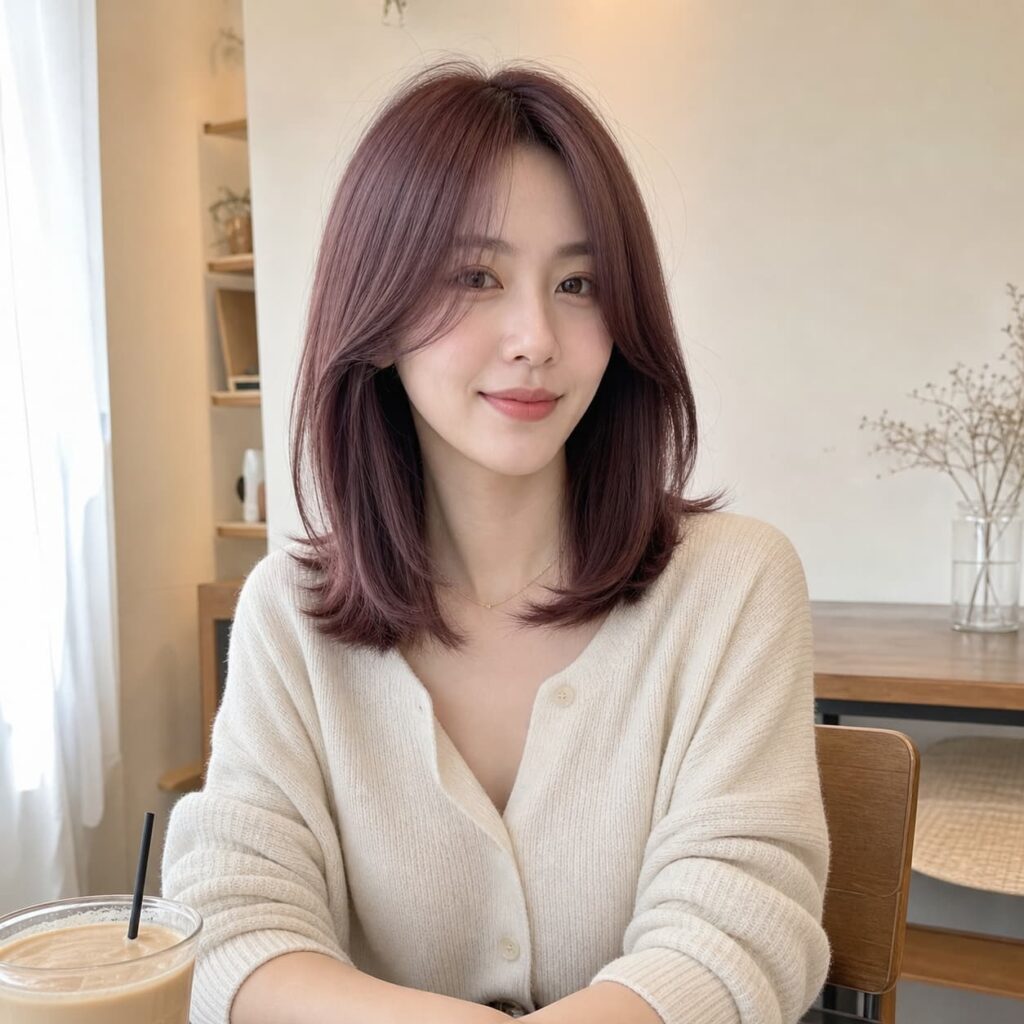 W06女生中短低層次髮型 染髮變化 08 玫瑰棕