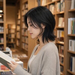W07女生中短高層次髮型 日常場景 07 書店