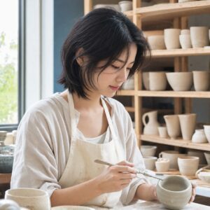 W07女生中短高層次髮型 日常場景 16 陶藝工作室