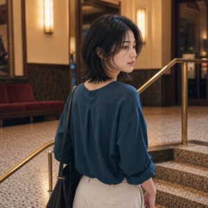 W07女生中短高層次髮型 日常場景 22 舊戲院大廳回頭