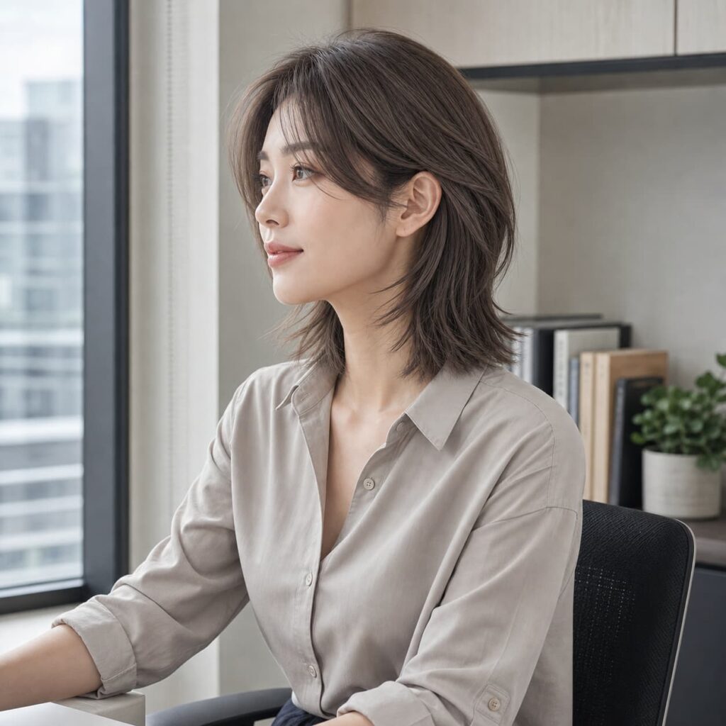 W07女生中短高層次髮型 染髮變化 02 亞麻灰棕