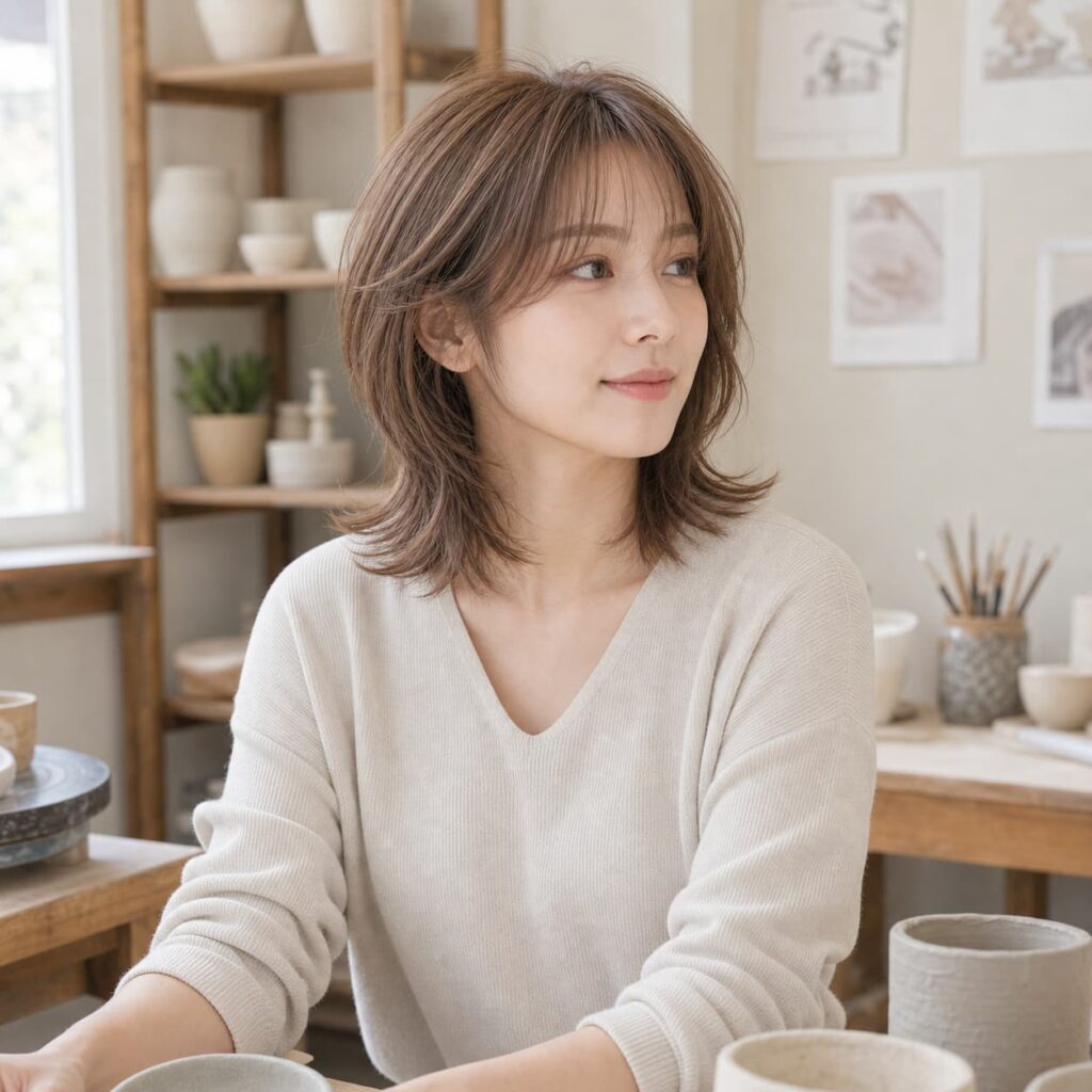 W07女生中短高層次髮型 染髮變化 04 奶茶棕