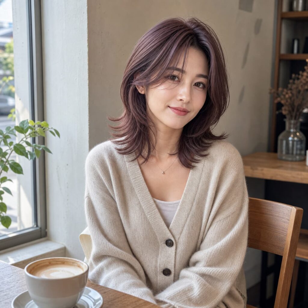 W07女生中短高層次髮型 染髮變化 08 玫瑰棕