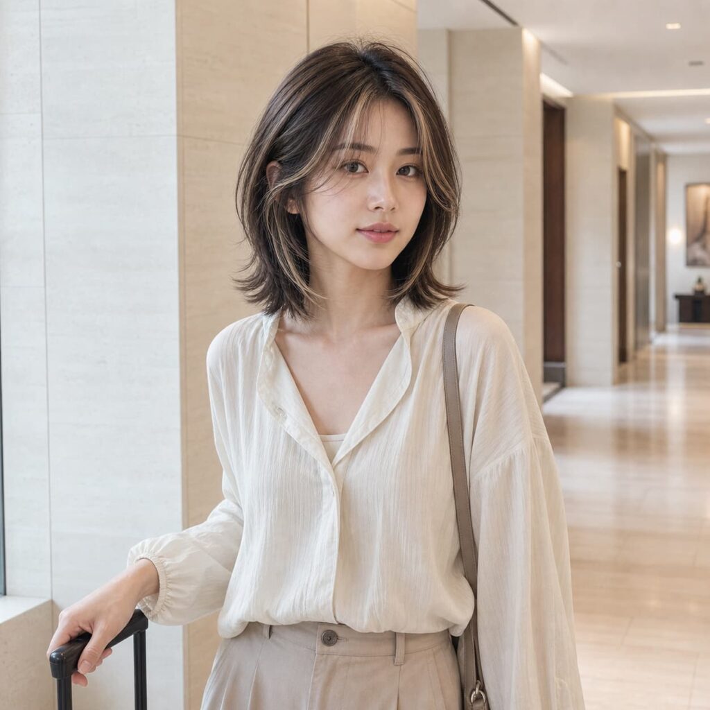 W07女生中短高層次髮型 染髮變化 23 奶油米金瀏海挑染