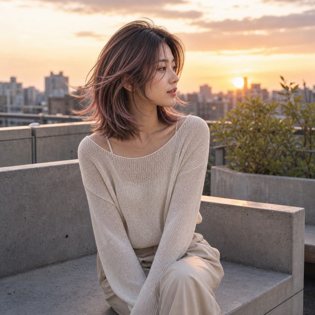 W07女生中短高層次髮型 染髮變化 25 玫瑰金手刷染