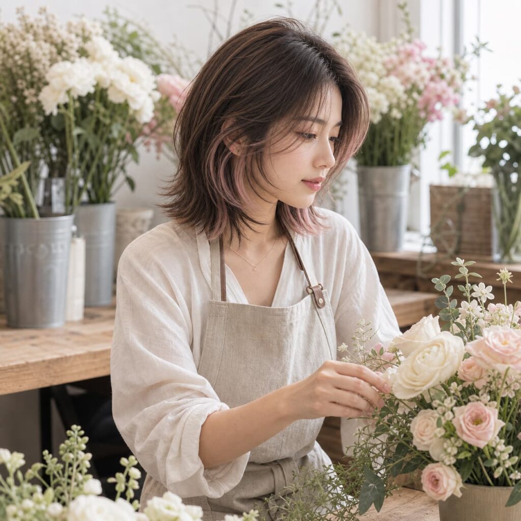 W07女生中短高層次髮型 染髮變化 28 粉杏臉周挑染