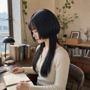 W18女生水母頭髮型 日常場景 05 書房坐姿