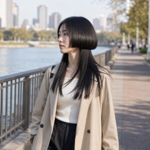 W18女生水母頭髮型 日常場景 07 河岸步道側風