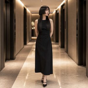 W18女生水母頭髮型 日常場景 08 黑色洋裝全身