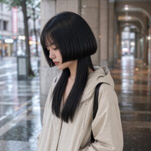 W18女生水母頭髮型 日常場景 09 雨天騎樓