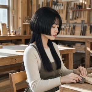 W18女生水母頭髮型 日常場景 18 木工教室低頭