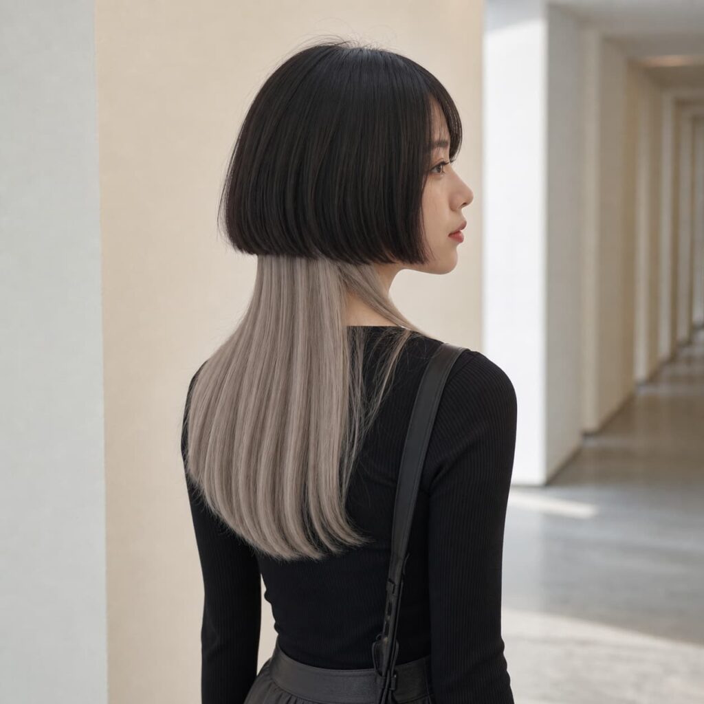 W18女生水母頭髮型 染髮變化 13 銀米色下層染