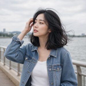 W05女生中短鮑伯微捲髮型 日常場景 08 河岸或廣場