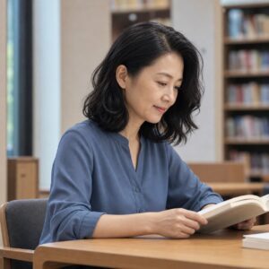 W05女生中短鮑伯微捲髮型 日常場景 14 圖書館