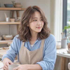 W05女生中短鮑伯微捲髮型 染髮變化 04 奶茶米棕