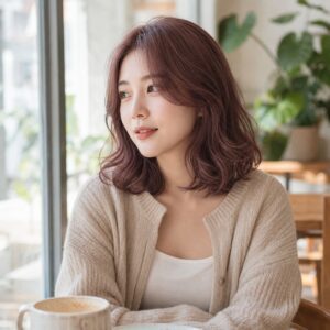 W05女生中短鮑伯微捲髮型 染髮變化 08 玫瑰棕