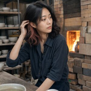 W05女生中短鮑伯微捲髮型 染髮變化 21 霧粉杏耳圈染