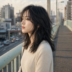 W12女生 Shag 中長髮 日常場景 02 天橋側面
