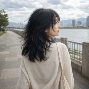 W12女生 Shag 中長髮 日常場景 06 河岸背側風感