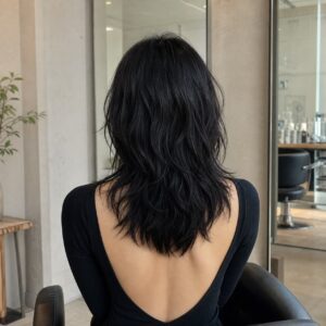 W12女生 Shag 中長髮 日常場景 07 露背沙龍背面