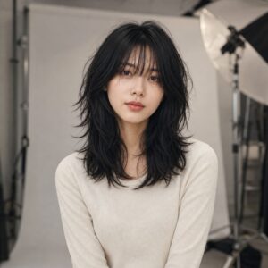 W12女生 Shag 中長髮 日常場景 09 攝影棚半身