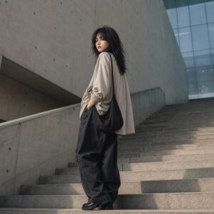 W12女生 Shag 中長髮 日常場景 14 美術館階梯低角度