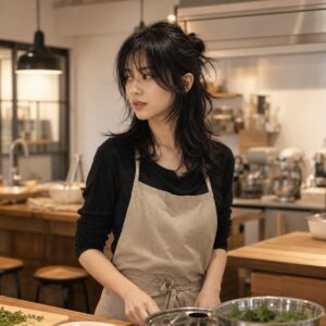 W12女生 Shag 中長髮 日常場景 15 料理教室半綁