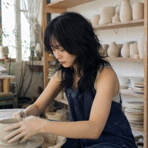 W12女生 Shag 中長髮 日常場景 16 陶藝教室低頭