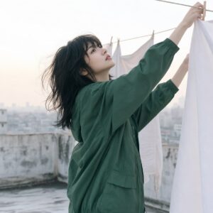 W12女生 Shag 中長髮 日常場景 18 屋頂曬衣低角度