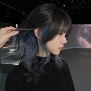 W12女生 Shag 中長髮 染髮變化 16 煙燻藍灰內層染
