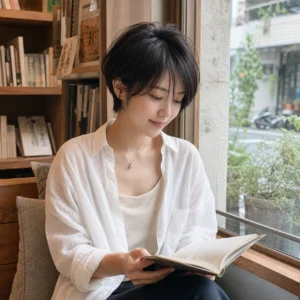 Bixie 精靈鮑伯，書店窗邊・坐姿半身