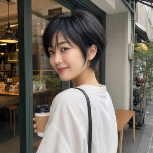 Bixie 精靈鮑伯，咖啡店外・回頭半身