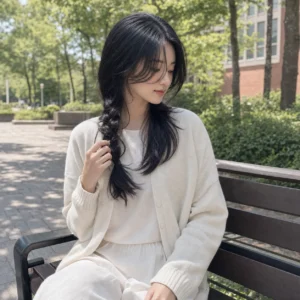 蝴蝶剪長髮，編髮後保留臉周層次・鬆辮造型