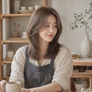 Hush Cut 中長髮，奶茶棕