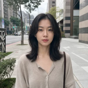 Hush Cut 中長髮，通勤街景・正面半身