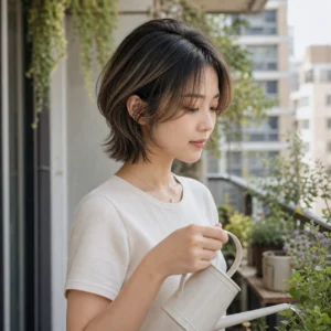 小貓短髮，深髮根米棕手刷