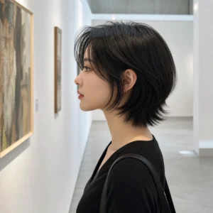小貓短髮，美術館・側面半身